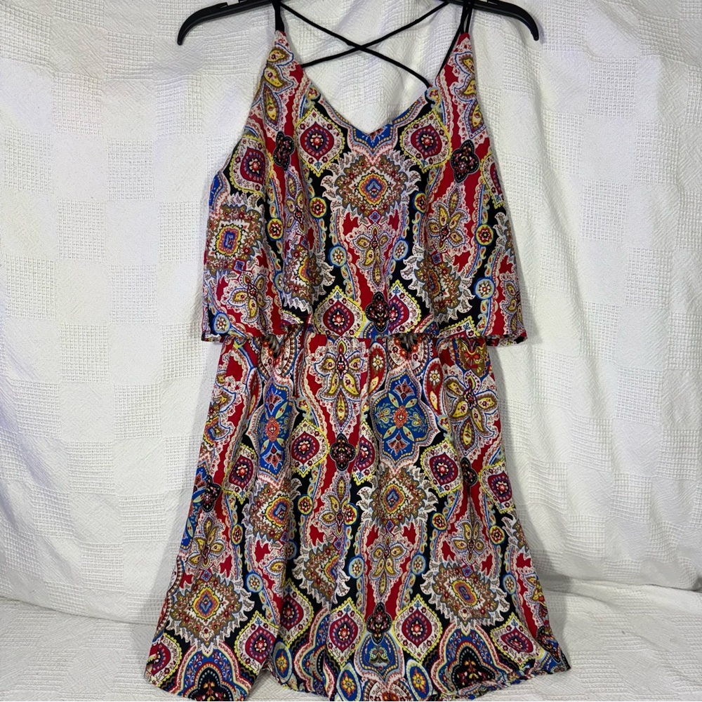 Earthbound Trading Co Pattern Mini Dress Size Small Spaghetti Strap‎ Flowy